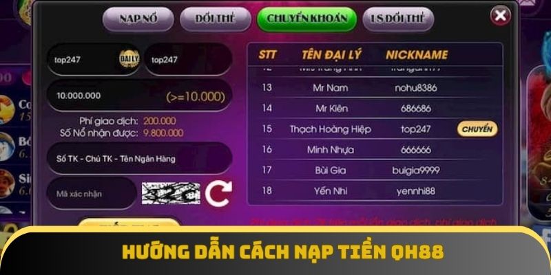 Hướng dẫn cách nạp tiền QH88